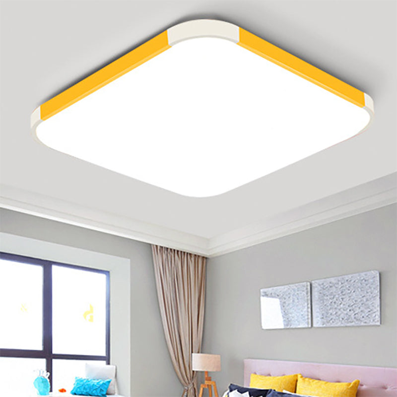Geometric LED Flush Mount Lamp in Macaron Colors - 12"/15"/17" Wide