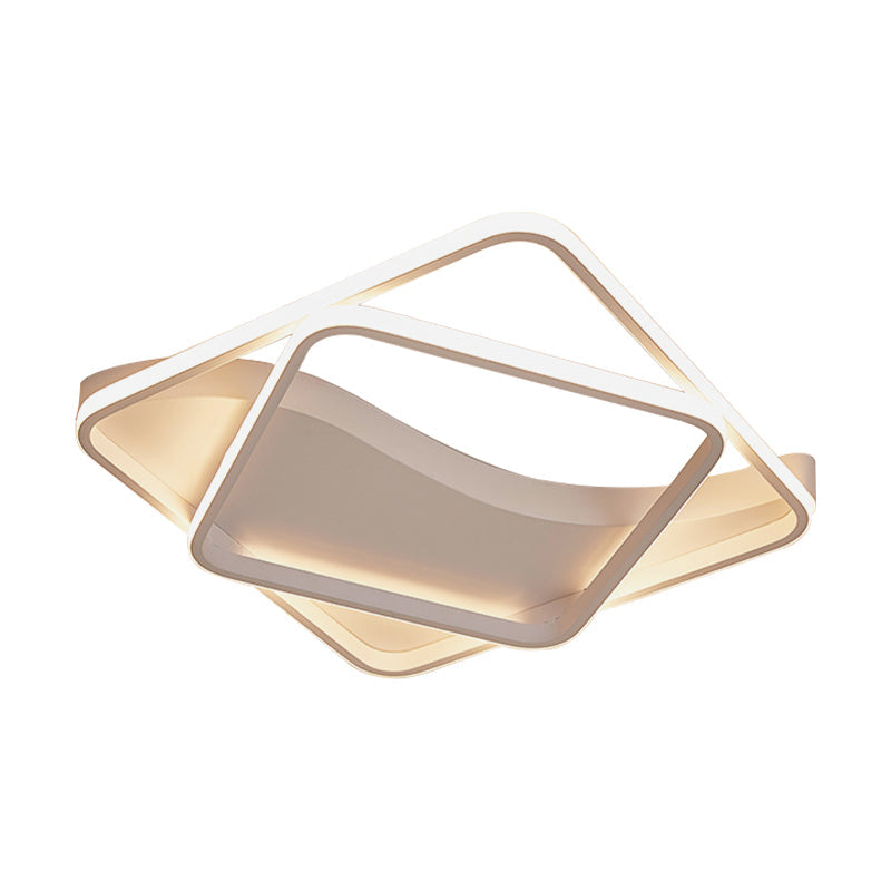 LED Bedroom Ceiling Lamp with Acrylic Shade: Warm/White Light, White/Brown Design
