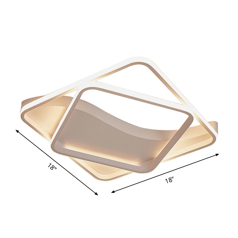 LED Bedroom Ceiling Lamp with Acrylic Shade: Warm/White Light, White/Brown Design