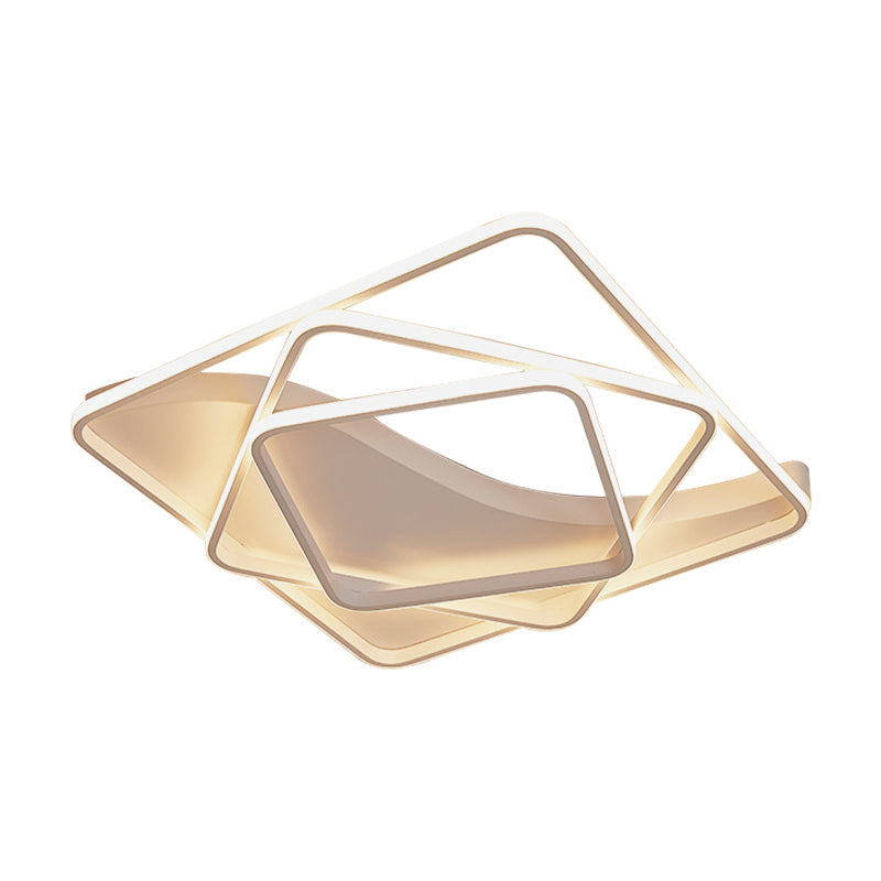 LED Bedroom Ceiling Lamp with Acrylic Shade: Warm/White Light, White/Brown Design