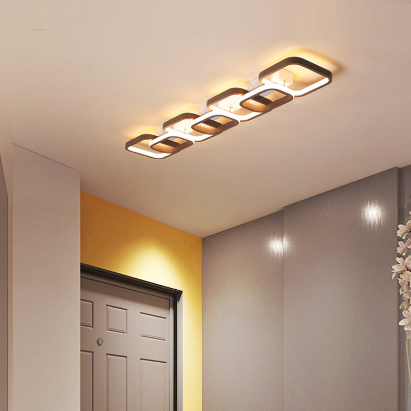 Simple Square Flush Mount Ceiling Lamp - Brown/Warm White - 2/3/4 Heads - Ideal for Hallways