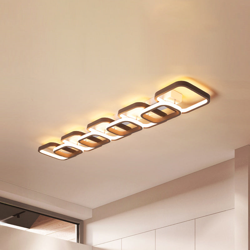 Simple Square Flush Mount Ceiling Lamp - Brown/Warm White - 2/3/4 Heads - Ideal for Hallways