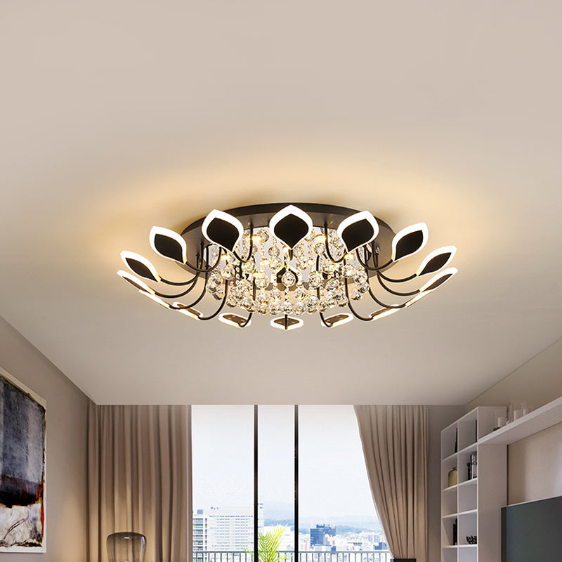 Leaf Acrylic Shade Sputnik Flush Mount Ceiling Light - Modern 8/10/12 Lights - White/Black - Bedroom Fixture in White/Warm