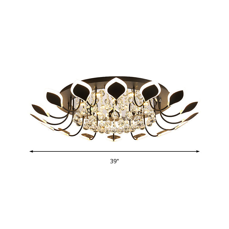 Leaf Acrylic Shade Sputnik Flush Mount Ceiling Light - Modern 8/10/12 Lights - White/Black - Bedroom Fixture in White/Warm