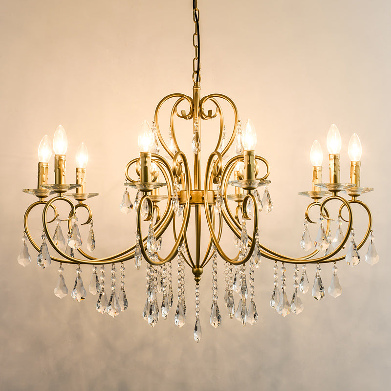 Modern Clear Crystal Gold Chandelier Lighting - Single Tier Suspension Pendant, 8/10 Lights with Bobeche