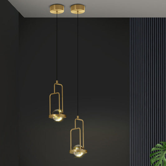 Minimalist Crystal Pendant Lamp with Gold Frame and Rectangle Design