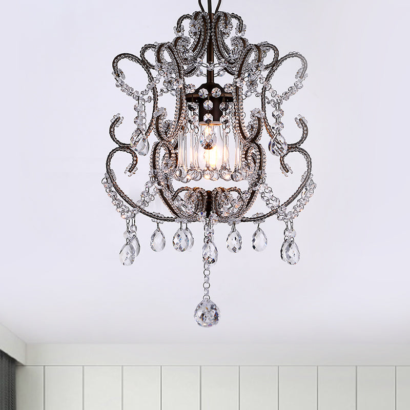 Suspension contemporaine en cristal champagne/café avec bras incurvé - Lanterne à 1 tête à éclairage vers le bas