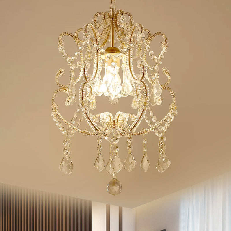 Suspension contemporaine en cristal champagne/café avec bras incurvé - Lanterne à 1 tête à éclairage vers le bas