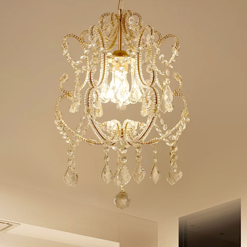 Suspension contemporaine en cristal champagne/café avec bras incurvé - Lanterne à 1 tête à éclairage vers le bas