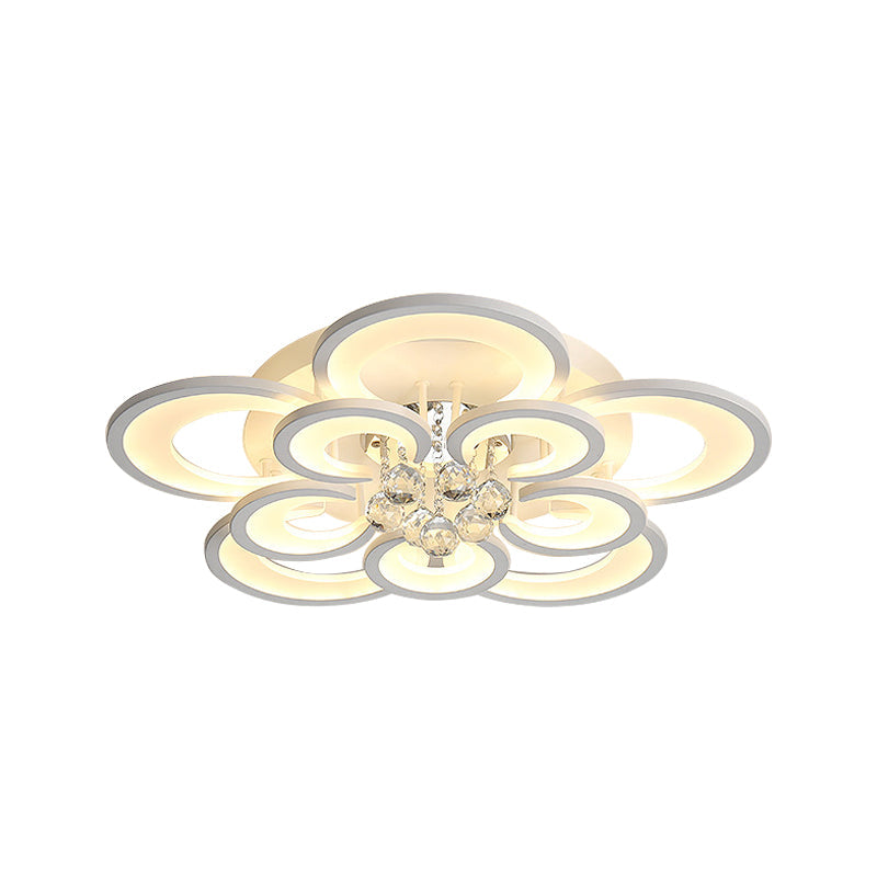 Contemporary Acrylic Flush Mount Ceiling Light with Crystal Drop - Multi-Layer Circular Design (10/12/16 Lights, White)