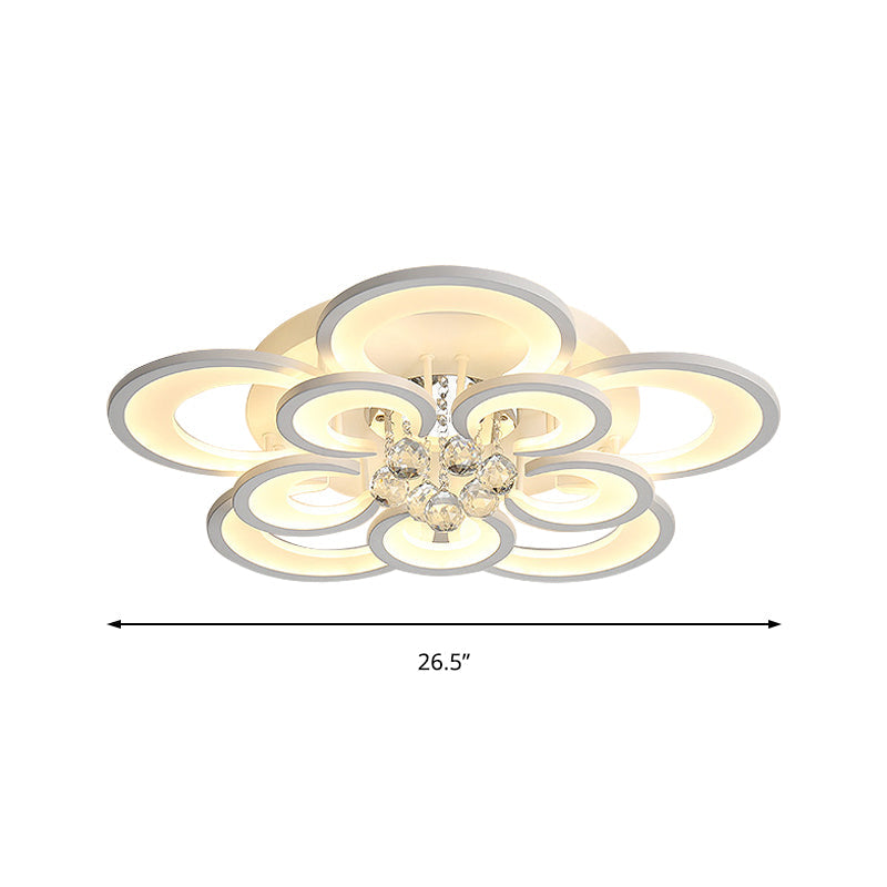 Contemporary Acrylic Flush Mount Ceiling Light with Crystal Drop - Multi-Layer Circular Design (10/12/16 Lights, White)