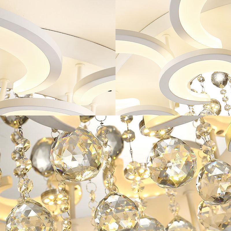 Contemporary Acrylic Flush Mount Ceiling Light with Crystal Drop - Multi-Layer Circular Design (10/12/16 Lights, White)