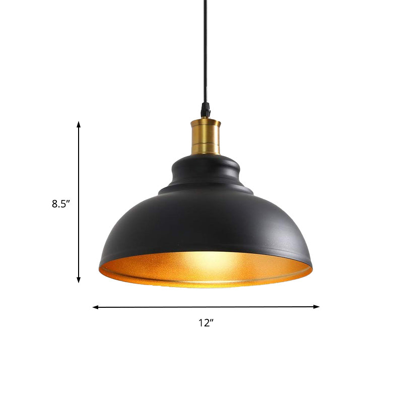 Vintage Domed Pendant Light - Metal Hanging Light in Black for Dining Room
