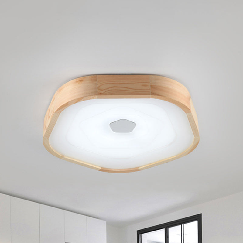 Acrylic Led Wood Pentagon Flush Ceiling Light - Simple Style Beige Bedroom Fixture Warm/White