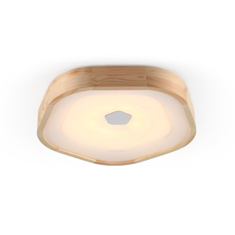 Acrylic Led Wood Pentagon Flush Ceiling Light - Simple Style Beige Bedroom Fixture Warm/White