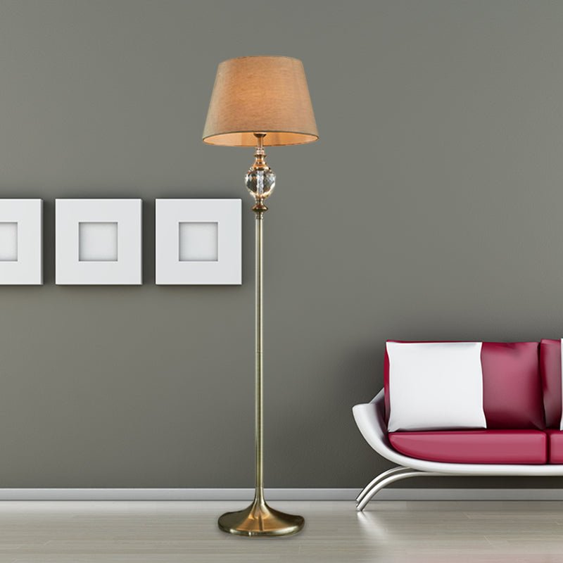 Crystal Stand-Up Lamp With Pleated/Tapered Shade: Traditional Living Room Reading Floor