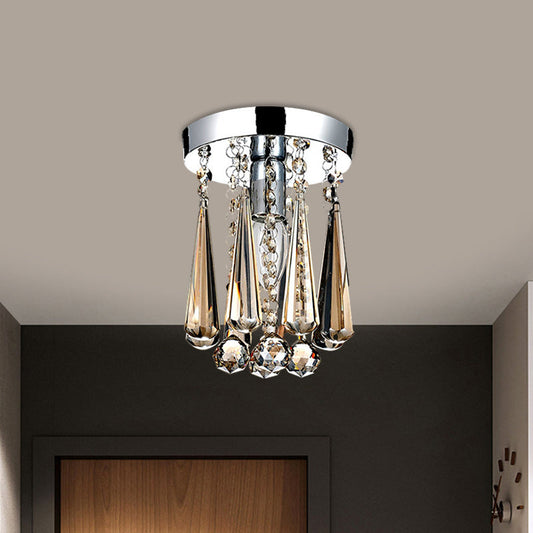 Modern Round Canopy Crystal Flush Mount Ceiling Lamp