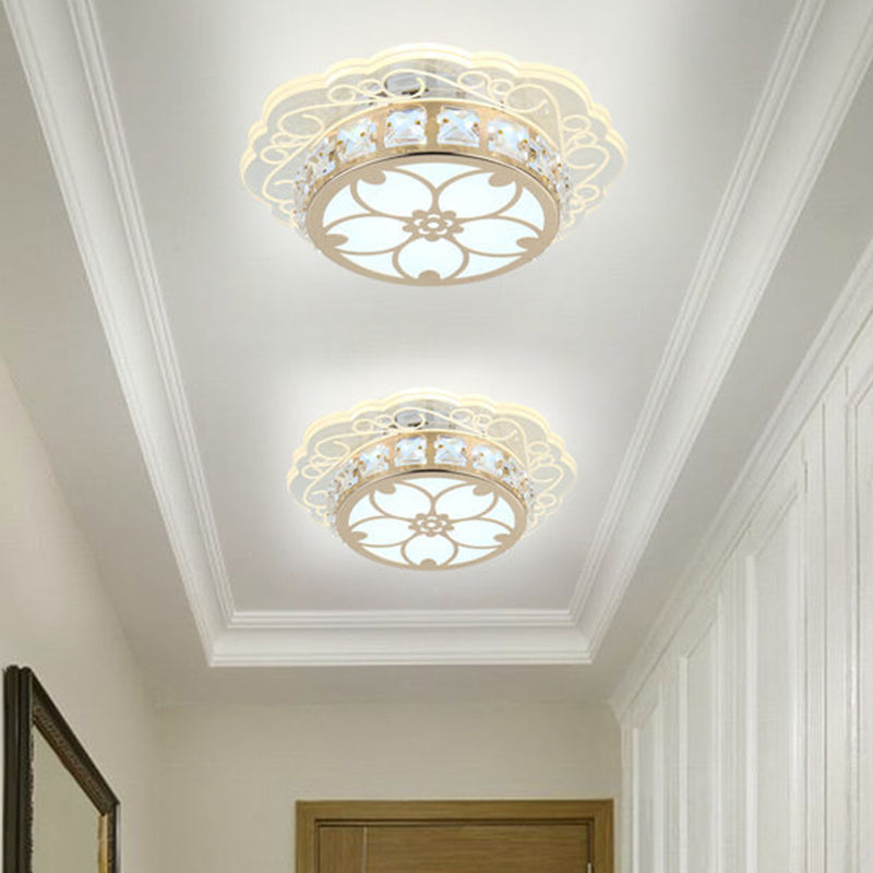 Modern Gold Finish LED Ceiling Lamp with Clear Crystal, Cherry Blossom Design, and Multi-color Lighting Options