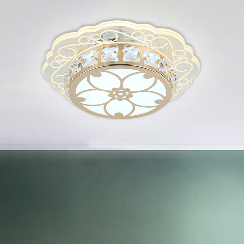 Modern Gold Finish LED Ceiling Lamp with Clear Crystal, Cherry Blossom Design, and Multi-color Lighting Options