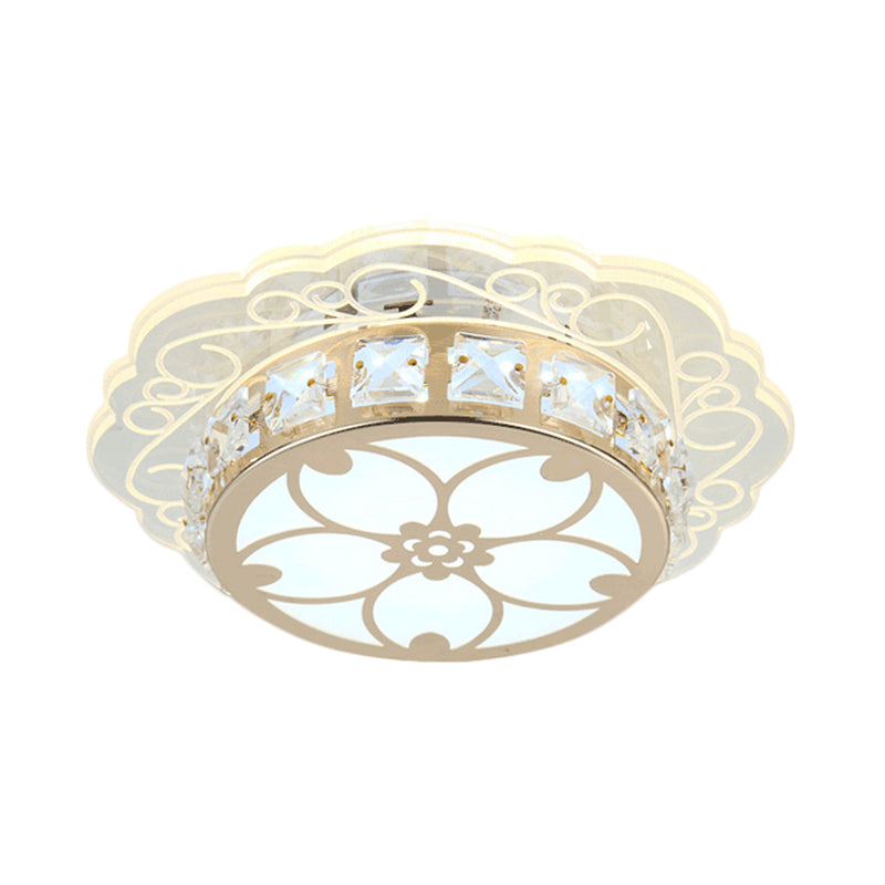 Modern Gold Finish LED Ceiling Lamp with Clear Crystal, Cherry Blossom Design, and Multi-color Lighting Options