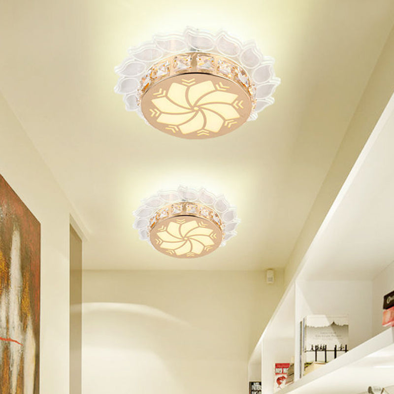 Modern Gold Finish LED Ceiling Lamp with Clear Crystal, Cherry Blossom Design, and Multi-color Lighting Options