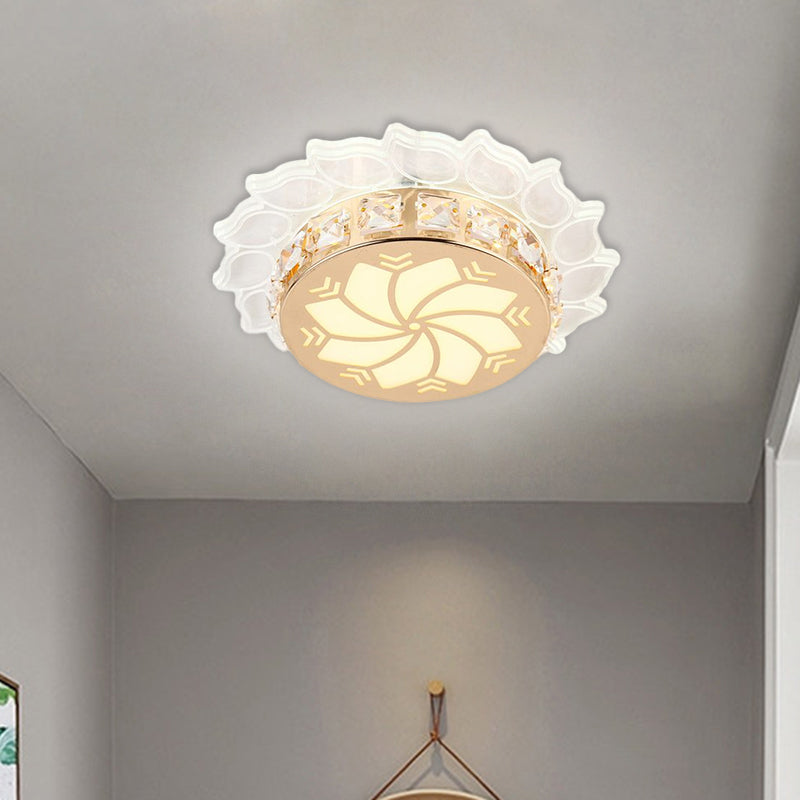 Modern Gold Finish LED Ceiling Lamp with Clear Crystal, Cherry Blossom Design, and Multi-color Lighting Options