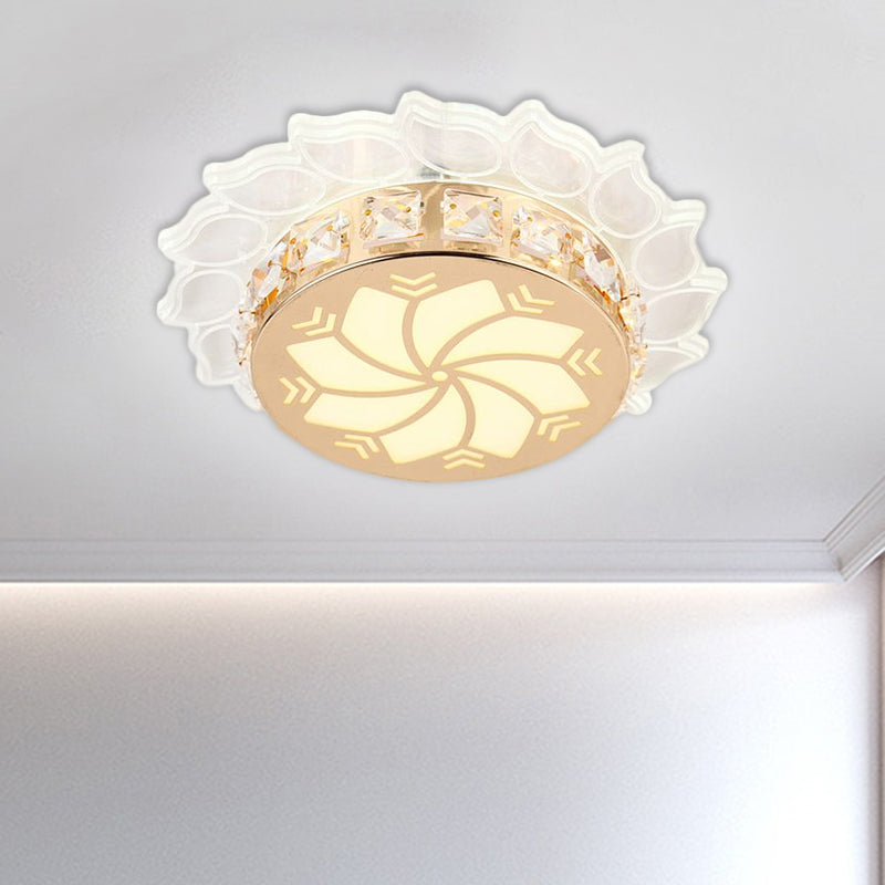 Modern Gold Finish LED Ceiling Lamp with Clear Crystal, Cherry Blossom Design, and Multi-color Lighting Options