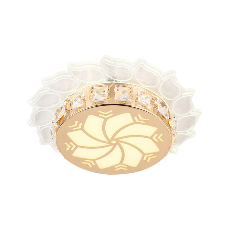 Modern Gold Finish LED Ceiling Lamp with Clear Crystal, Cherry Blossom Design, and Multi-color Lighting Options