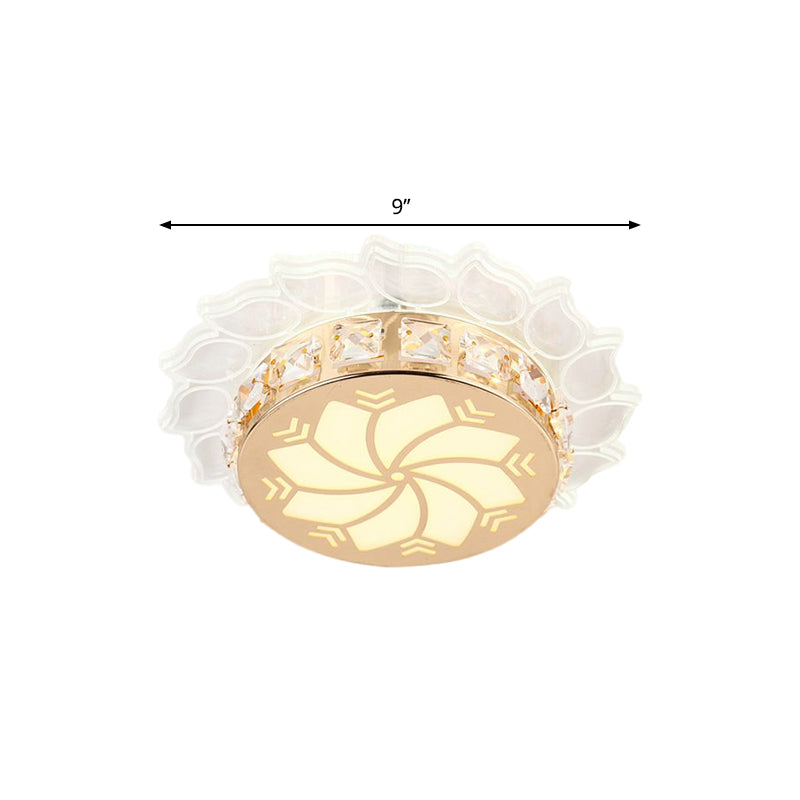 Modern Gold Finish LED Ceiling Lamp with Clear Crystal, Cherry Blossom Design, and Multi-color Lighting Options