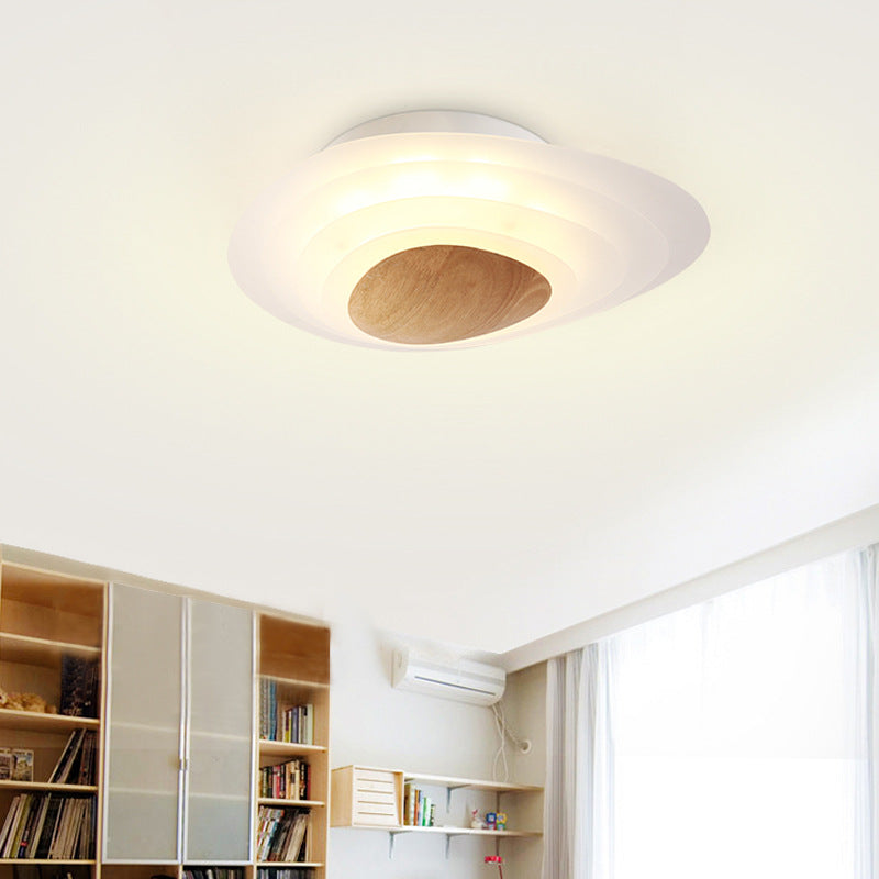 Nordic Planet Flush Mount Acrylic White LED Ceiling Fixture for Bedroom in Warm/White, 18"/23.5" Wide
