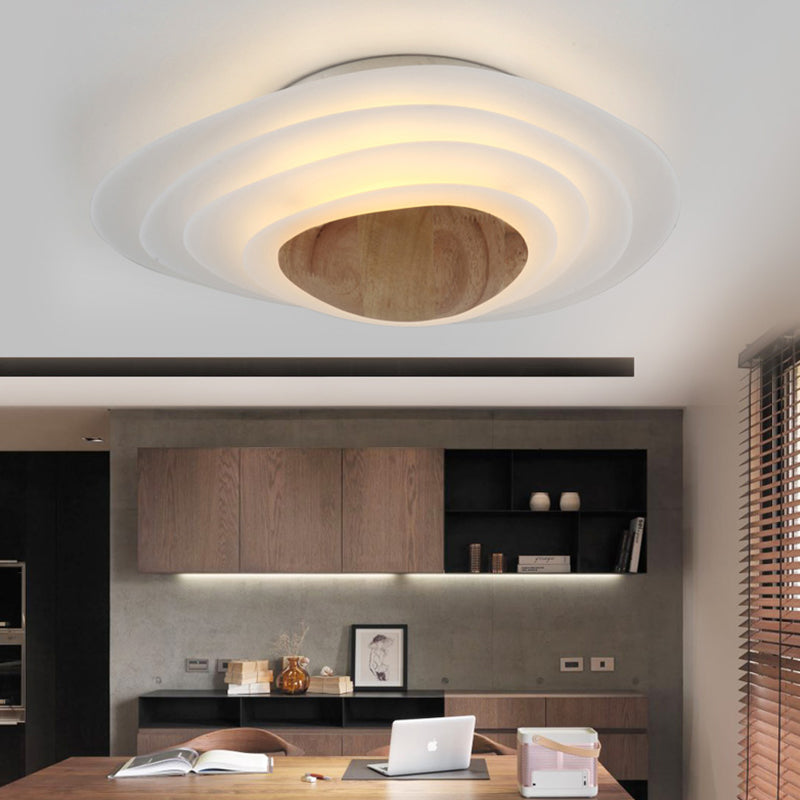 Nordic Planet Flush Mount Acrylic White LED Ceiling Fixture for Bedroom in Warm/White, 18"/23.5" Wide