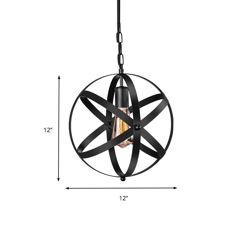 Plafonnier industriel en métal noir avec ou sans boule de cristal
