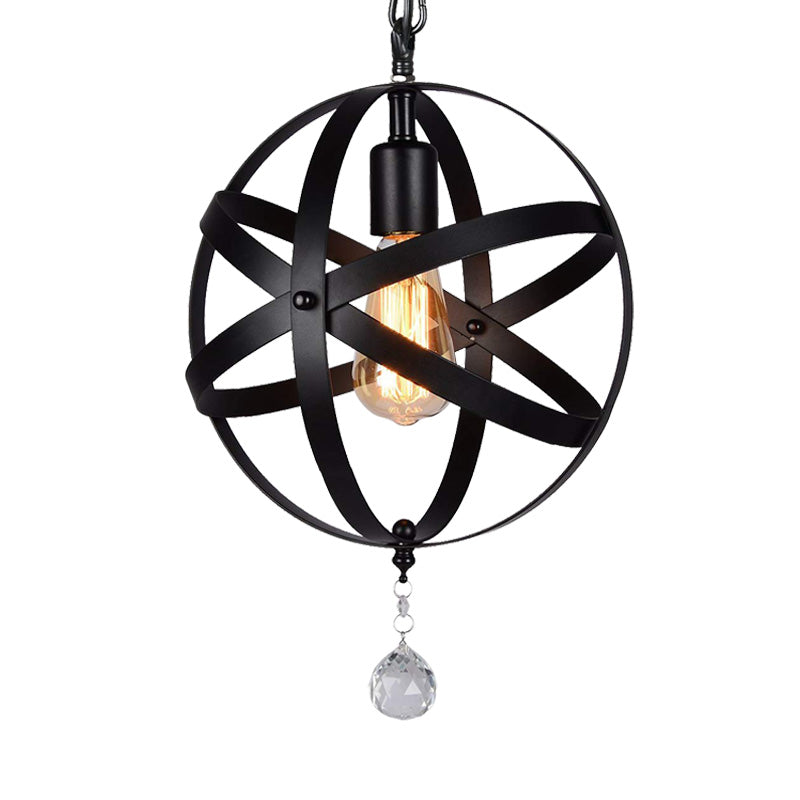 Plafonnier industriel en métal noir avec ou sans boule de cristal