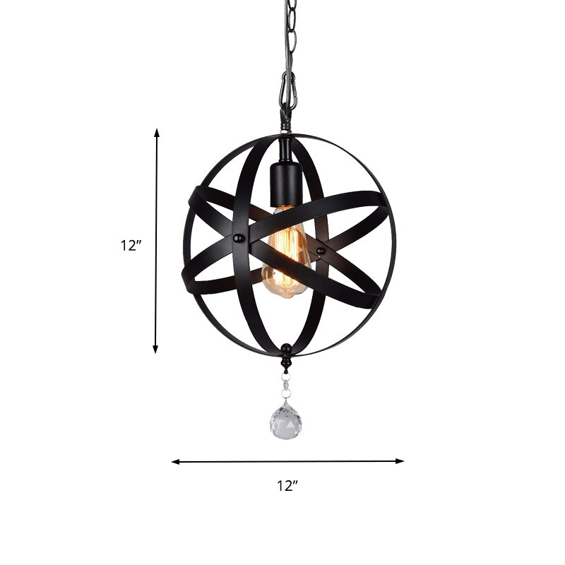 Plafonnier industriel en métal noir avec ou sans boule de cristal