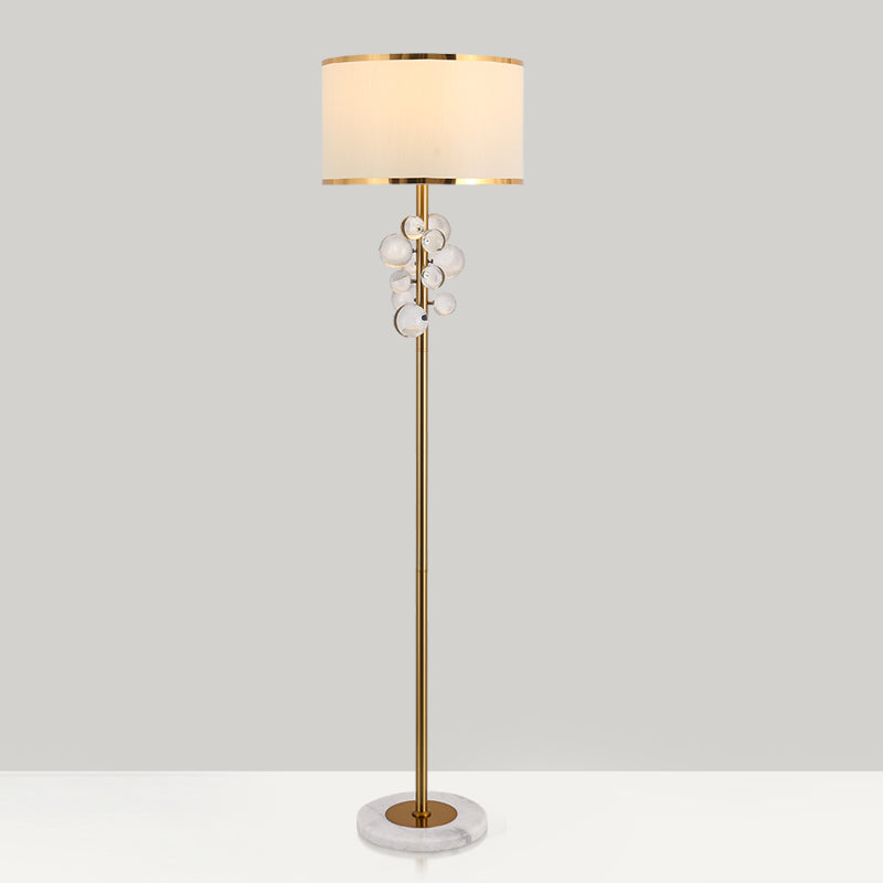 Traditional Fabric Round Shade Floor Standing Lamp With Crystal Orbs - Multicolor/Clear