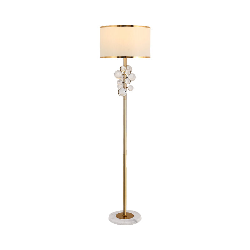 Traditional Fabric Round Shade Floor Standing Lamp With Crystal Orbs - Multicolor/Clear