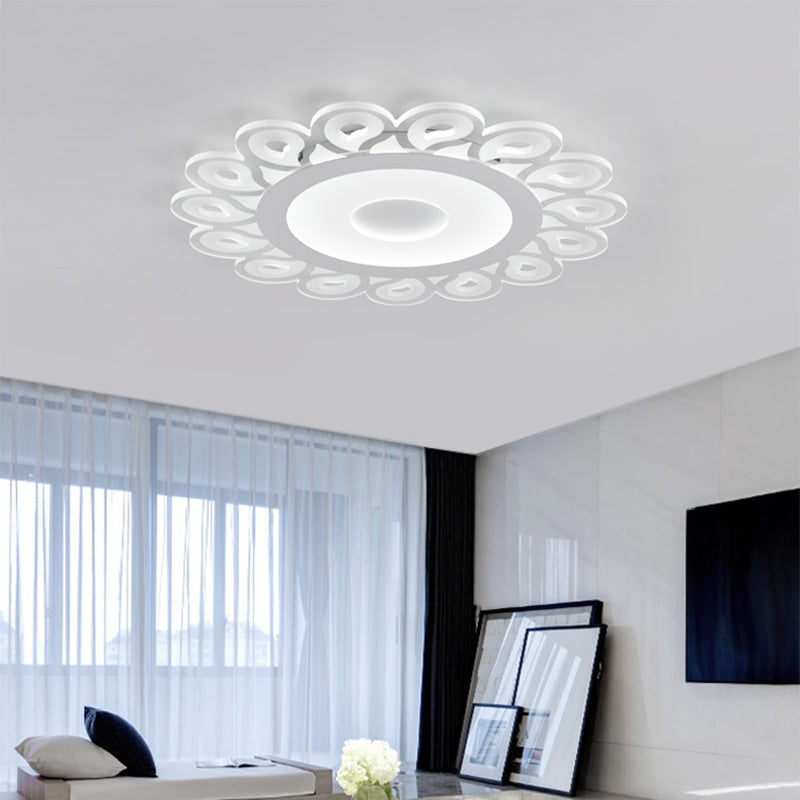 Plafonnier circulaire contemporain en acrylique avec motif en goutte, montage encastré à LED pour salon, blanc, diamètre 16"/19,5"/23,5"
