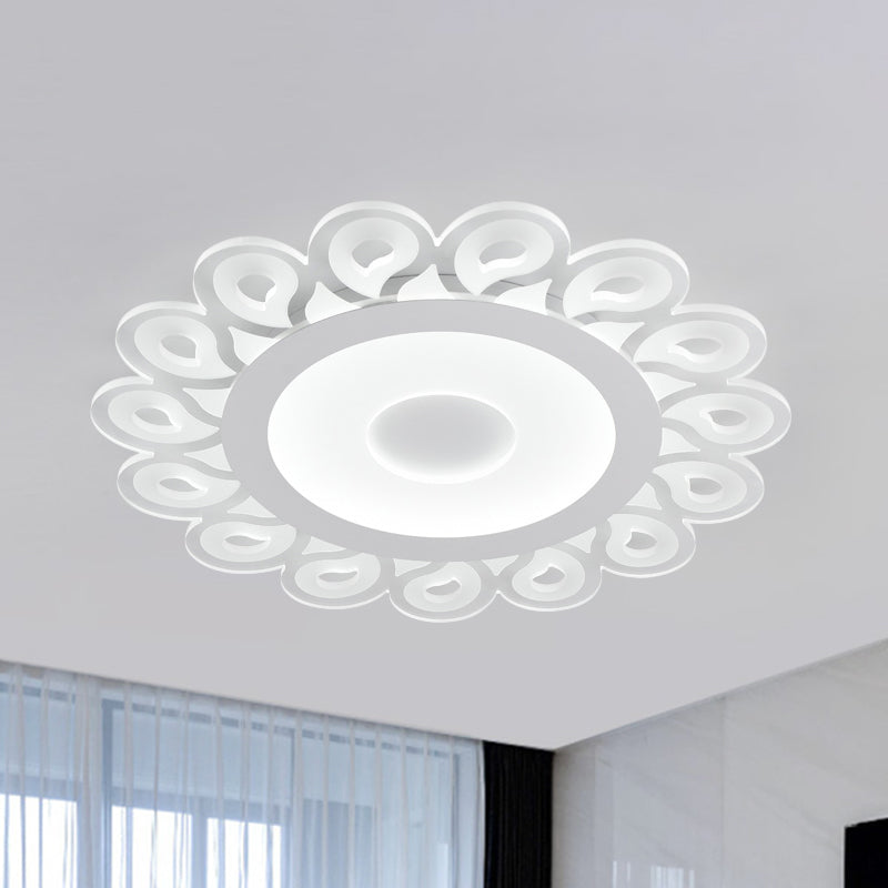 Plafonnier circulaire contemporain en acrylique avec motif en goutte, montage encastré à LED pour salon, blanc, diamètre 16"/19,5"/23,5"