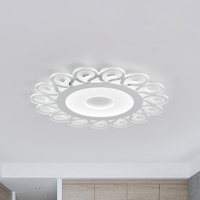 Plafonnier circulaire contemporain en acrylique avec motif en goutte, montage encastré à LED pour salon, blanc, diamètre 16"/19,5"/23,5"
