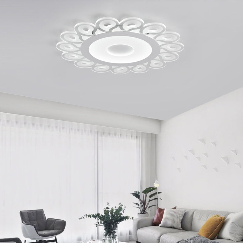Plafonnier circulaire contemporain en acrylique avec motif en goutte, montage encastré à LED pour salon, blanc, diamètre 16"/19,5"/23,5"
