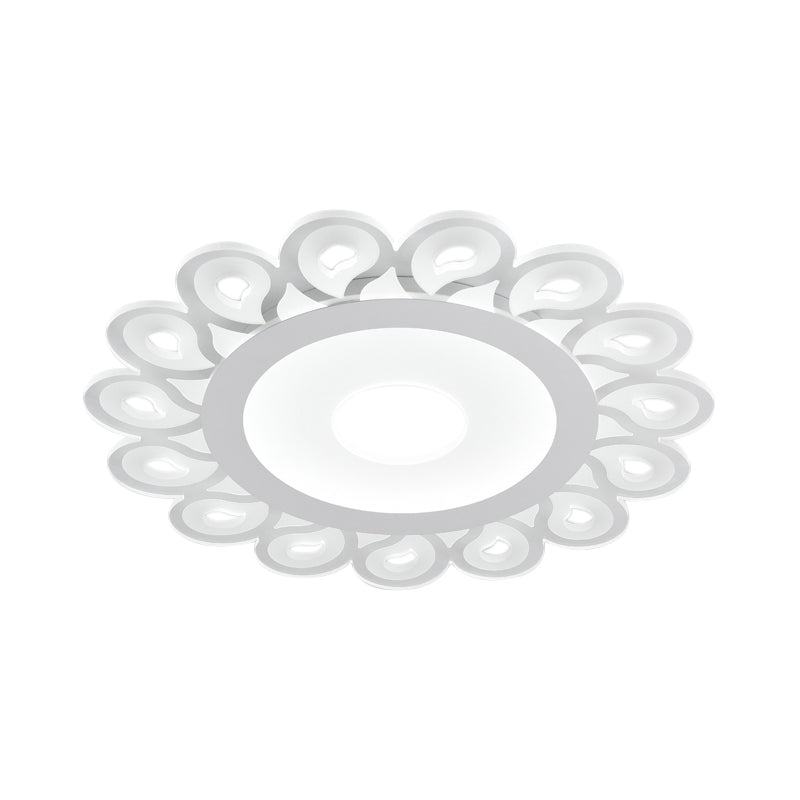 Plafonnier circulaire contemporain en acrylique avec motif en goutte, montage encastré à LED pour salon, blanc, diamètre 16"/19,5"/23,5"