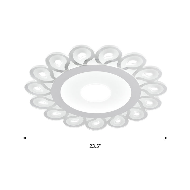 Plafonnier circulaire contemporain en acrylique avec motif en goutte, montage encastré à LED pour salon, blanc, diamètre 16"/19,5"/23,5"