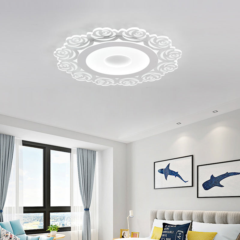 Modern Flower Pattern LED Ceiling Light in White - Circular Acrylic Flush Mount for Living Room (16"/19.5"/23.5" Diameter)