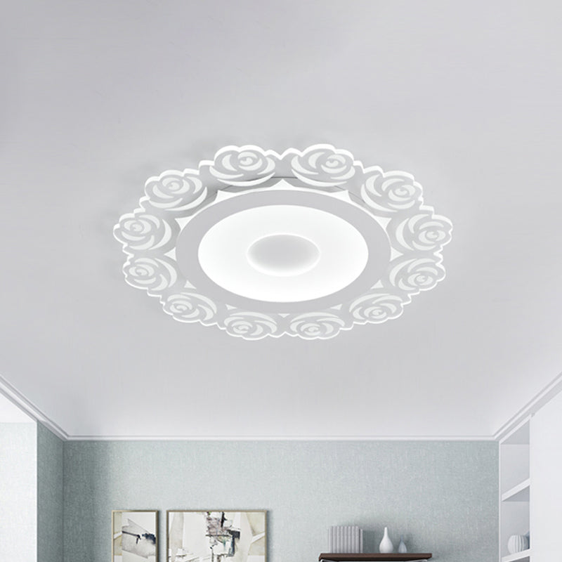 Modern Flower Pattern LED Ceiling Light in White - Circular Acrylic Flush Mount for Living Room (16"/19.5"/23.5" Diameter)