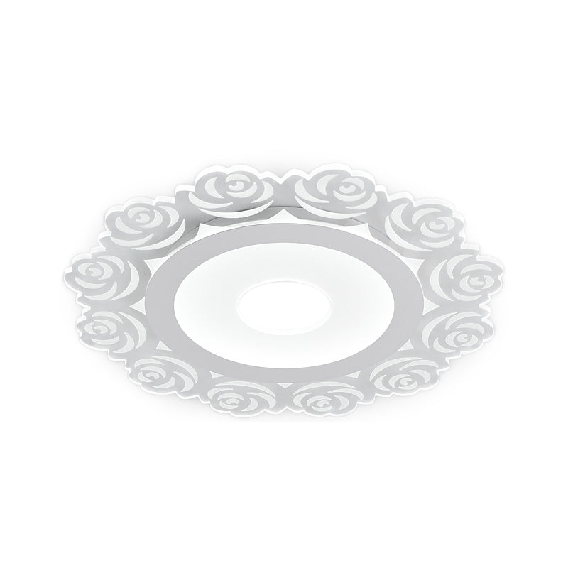 Modern Flower Pattern LED Ceiling Light in White - Circular Acrylic Flush Mount for Living Room (16"/19.5"/23.5" Diameter)