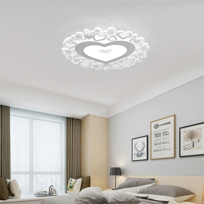 White Heart Shaped LED Flush Mount Ceiling Light for Bedroom, 18"/23.5" Dia
