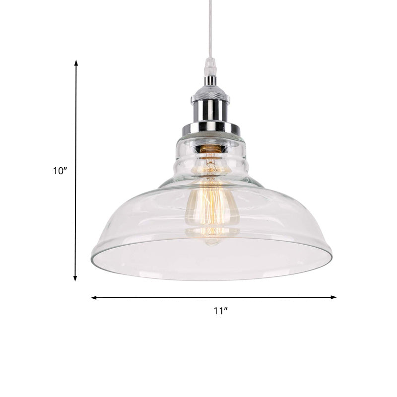Vintage Chrome Barn Pendant Light - Clear Glass Kitchen Hanging Lamp