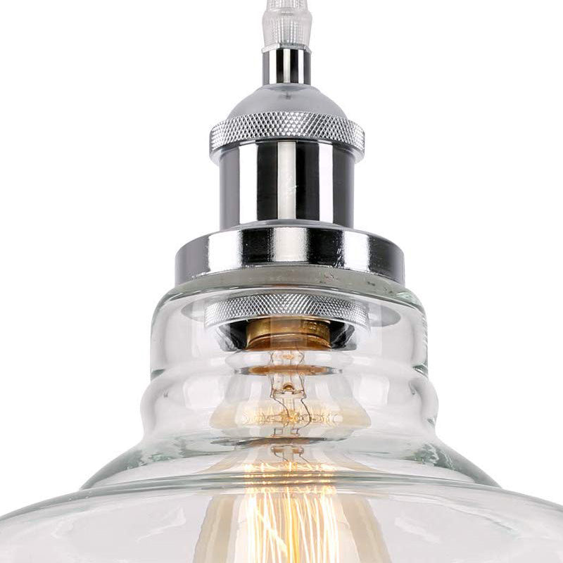 Vintage Chrome Barn Pendant Light - Clear Glass Kitchen Hanging Lamp