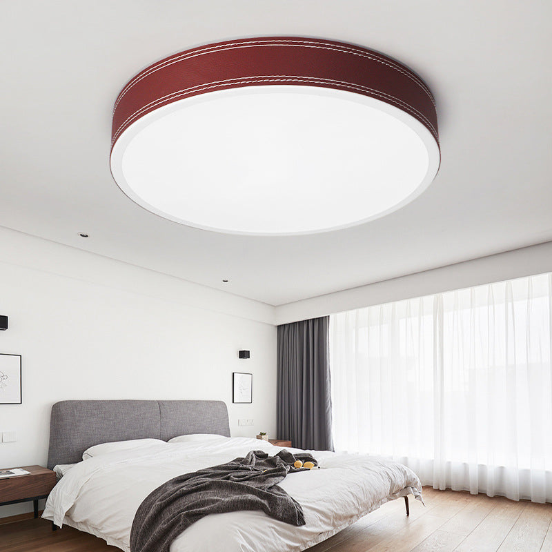 Plafonnier LED Nordic Disk – Plafonnier en cuir rouge/bleu/vert pour chambre à coucher, chaud/blanc, 12"/16"/19,5" de diamètre