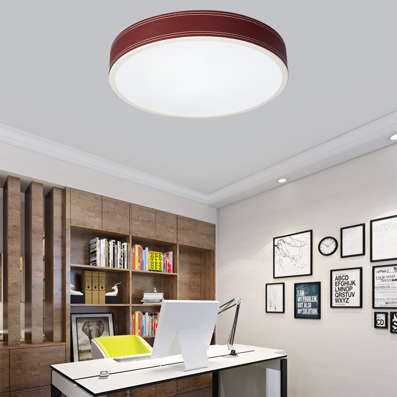 Plafonnier LED Nordic Disk – Plafonnier en cuir rouge/bleu/vert pour chambre à coucher, chaud/blanc, 12"/16"/19,5" de diamètre